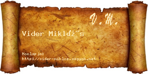 Vider Miklós névjegykártya
